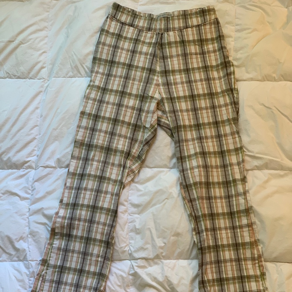 90s/Y2K urban outfitters brown and green checked flare pants